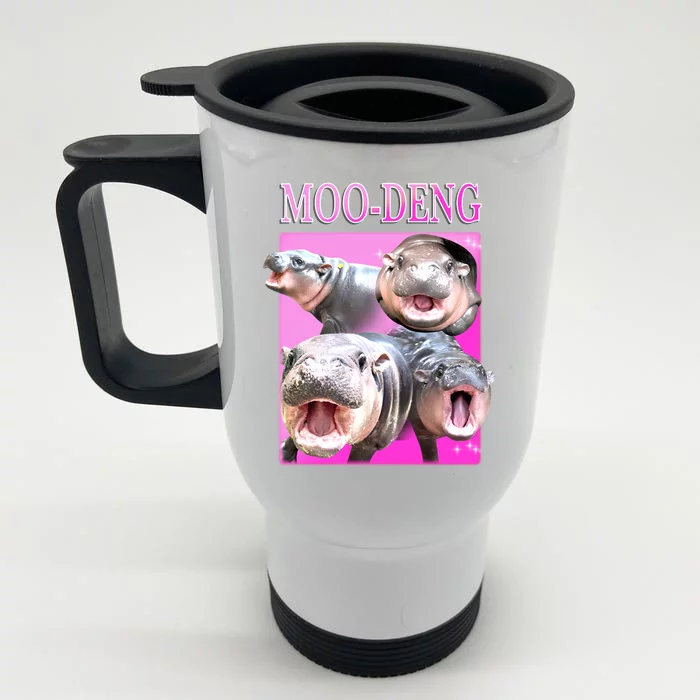 Hot Pink Moo Deng Hippo Meme Funny Front & Back Stainless Steel Travel Mug