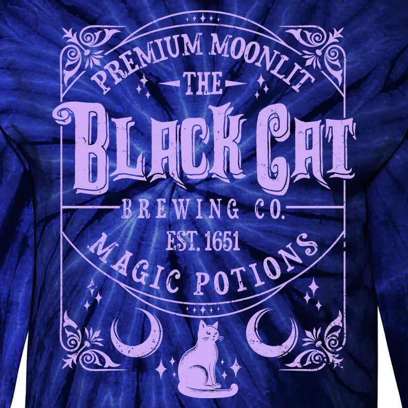 Halloween Premium Moonlit The Black Cat Magic Potions Est 1651 Tie-Dye Long Sleeve Shirt