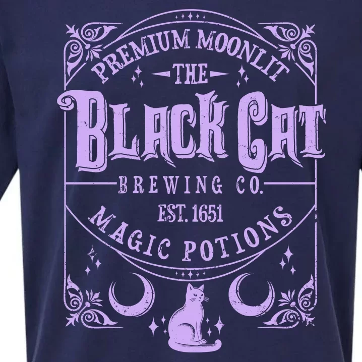 Halloween Premium Moonlit The Black Cat Magic Potions Est 1651 Sueded Cloud Jersey T-Shirt