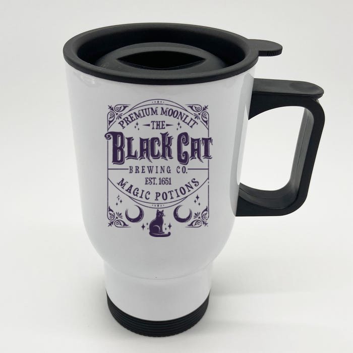 Halloween Premium Moonlit The Black Cat Magic Potions Est 1651 Front & Back Stainless Steel Travel Mug