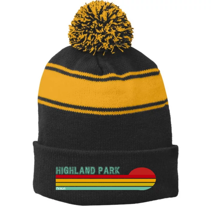 Highland Park Michigan Stripe Pom Pom Beanie