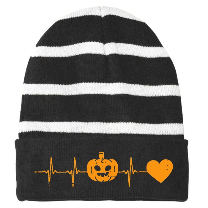 Heartbeat Pumpkin Nurse Halloween Costume Striped Beanie with Solid Band