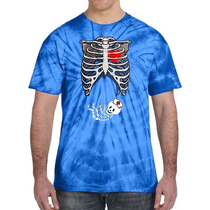 Halloween Pregnancy Nurse Skeleton Dad Mom Costume Cool Gift Tie-Dye T-Shirt