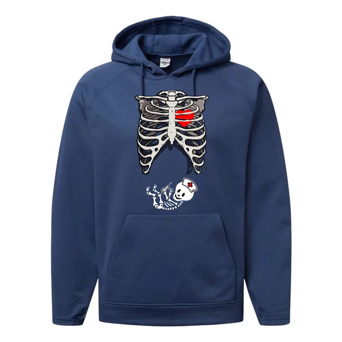 Halloween Pregnancy Nurse Skeleton Dad Mom Costume Cool Gift Performance Fleece Hoodie