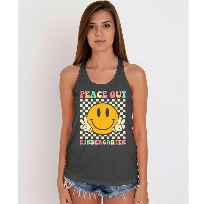 Hippie Peace Out Kindergarten Teacher Last Day Of School Women's Knotted Racerback Tank