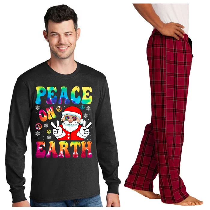 Hippie Peace On Earth Boho Christmas Santa Claus Pajamas Gift Long Sleeve Pajama Set