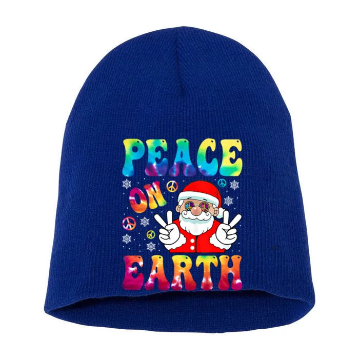 Hippie Peace On Earth Boho Christmas Santa Claus Pajamas Gift Short Acrylic Beanie