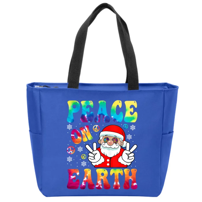 Hippie Peace On Earth Boho Christmas Santa Claus Pajamas Gift Zip Tote Bag