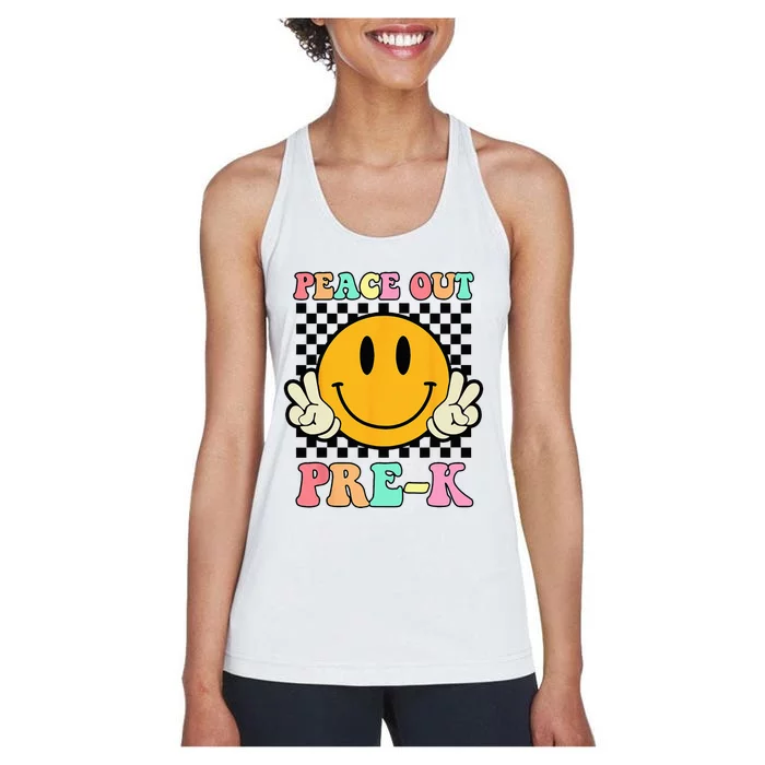 Hippie Peace Out PreK Teacher Last Day Of School Women's Racerback Tank