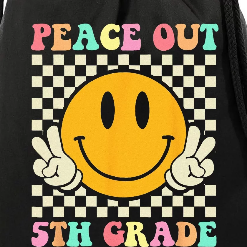 Hippie Peace Out 5th Grade Teacher Last Day Of School Drawstring Bag