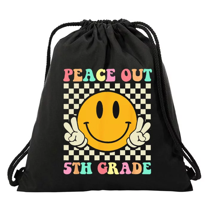 Hippie Peace Out 5th Grade Teacher Last Day Of School Drawstring Bag