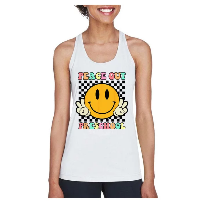 Hippie Peace Out Preschool Teacher Last Day Of School Women's Racerback Tank