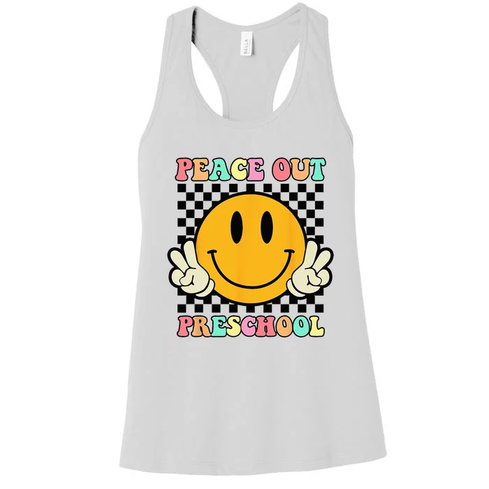 Hippie Peace Out Preschool Teacher Last Day Of School Women's Racerback Tank