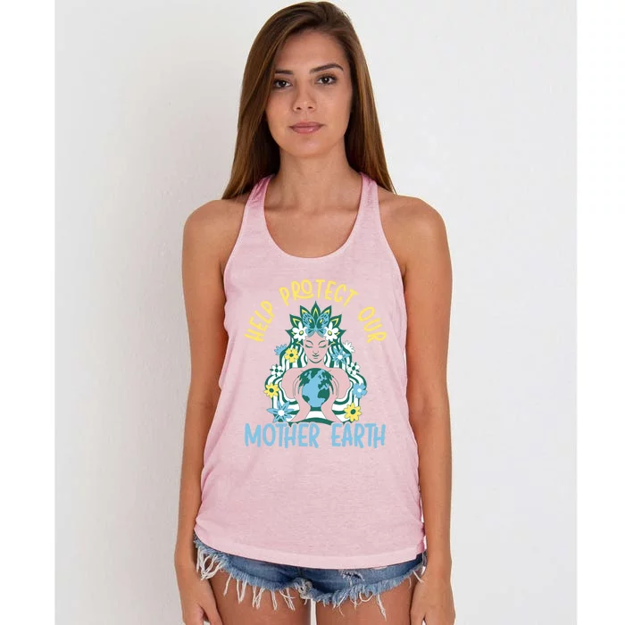 Help Protect Our Mother Earth Day Environtalist Meaningful Gift Women's Knotted Racerback Tank