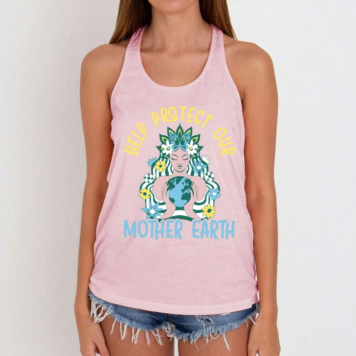 Help Protect Our Mother Earth Day Environtalist Meaningful Gift Women's Knotted Racerback Tank