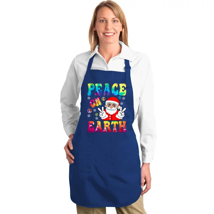 Hippie Peace On Earth Boho Christmas Santa Claus Pajamas Funny Gift Full-Length Apron With Pocket