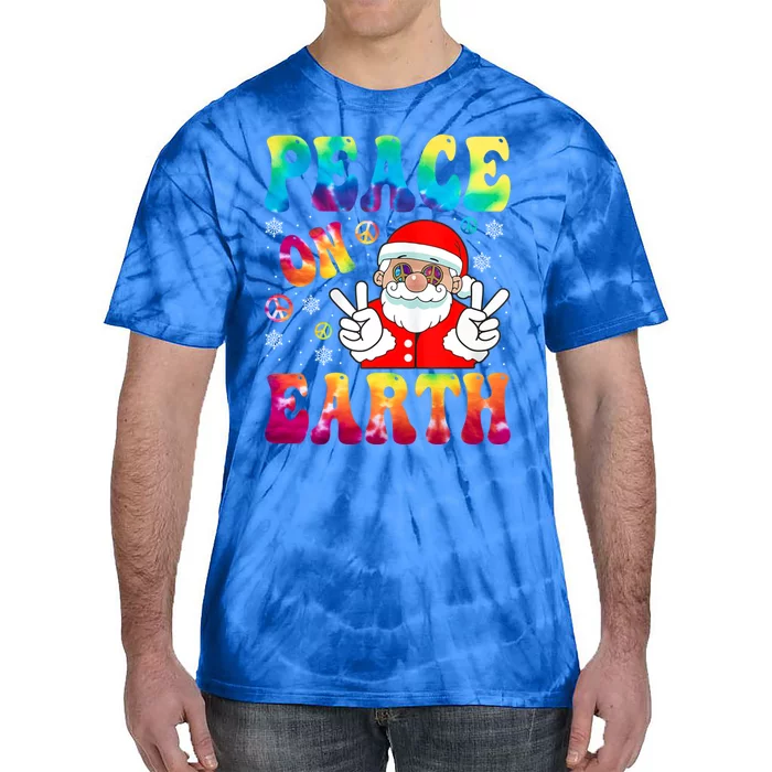 Hippie Peace On Earth Boho Christmas Santa Claus Pajamas Funny Gift Tie-Dye T-Shirt