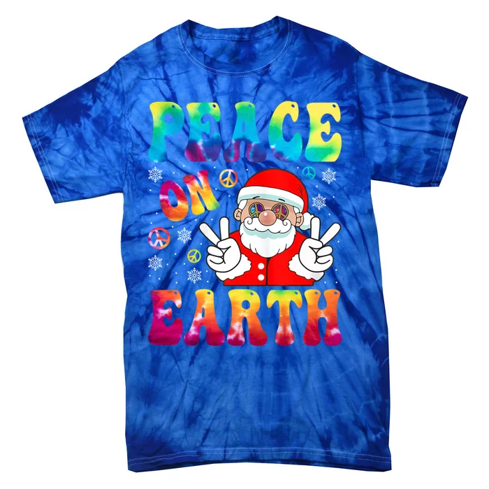 Hippie Peace On Earth Boho Christmas Santa Claus Pajamas Funny Gift Tie-Dye T-Shirt