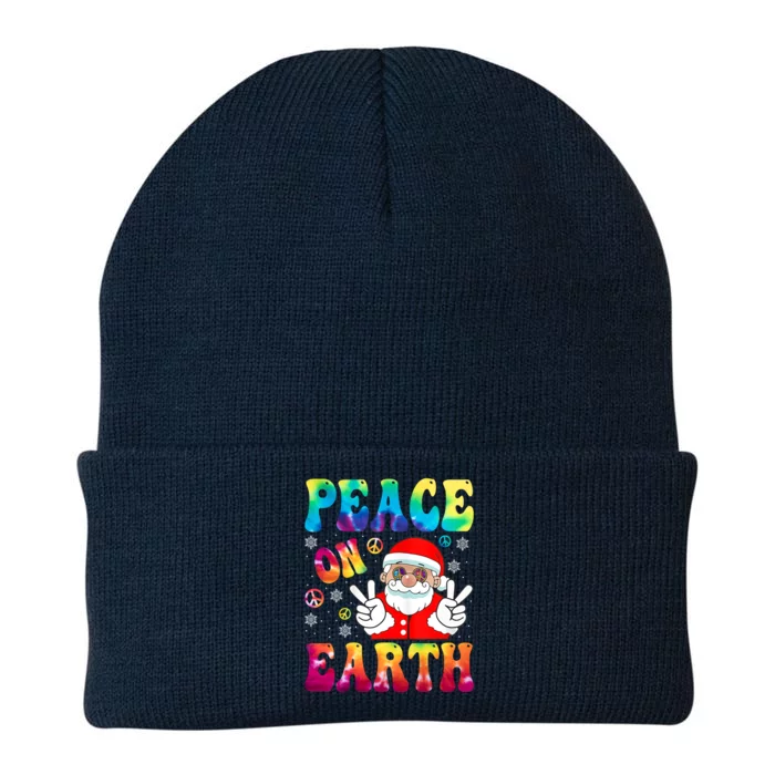 Hippie Peace On Earth Boho Christmas Santa Claus Pajamas Funny Gift Knit Cap Winter Beanie