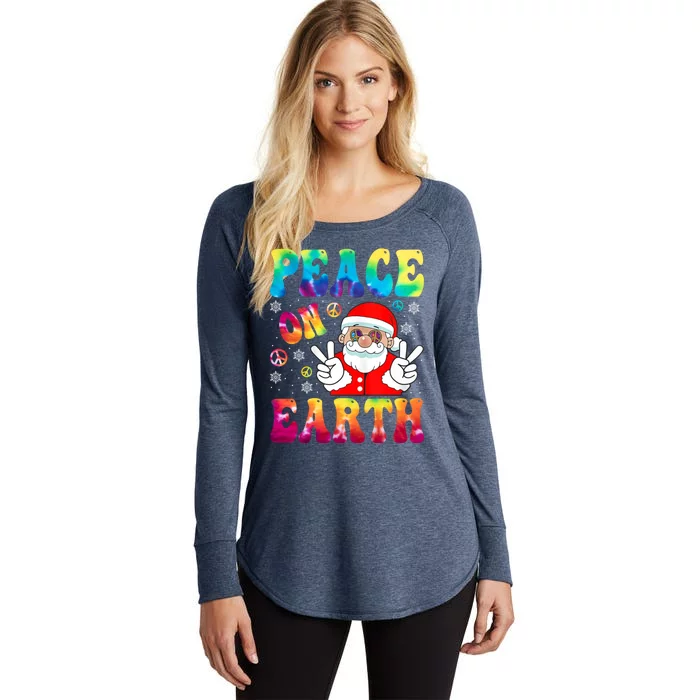 Hippie Peace On Earth Boho Christmas Santa Claus Pajamas Funny Gift Women's Perfect Tri Tunic Long Sleeve Shirt