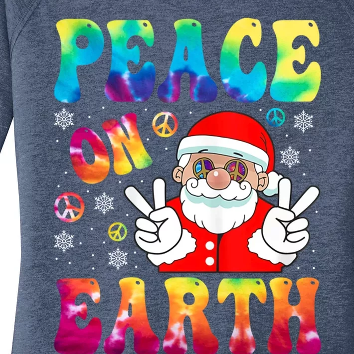 Hippie Peace On Earth Boho Christmas Santa Claus Pajamas Funny Gift Women's Perfect Tri Tunic Long Sleeve Shirt