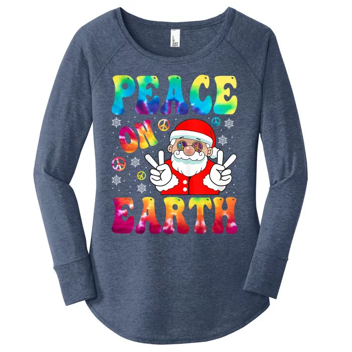 Hippie Peace On Earth Boho Christmas Santa Claus Pajamas Funny Gift Women's Perfect Tri Tunic Long Sleeve Shirt