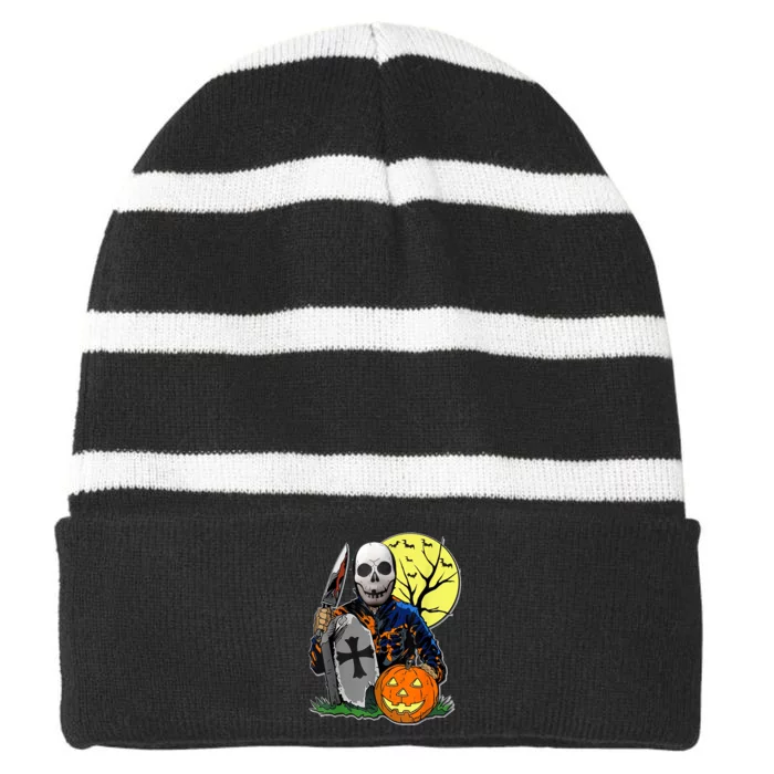 Halloween Pumpkin Orange Striped Beanie with Solid Band