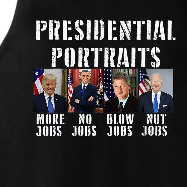 Humor Presidential Portraits Trump Obama Biden Clinton Ladies Tri-Blend Wicking Tank