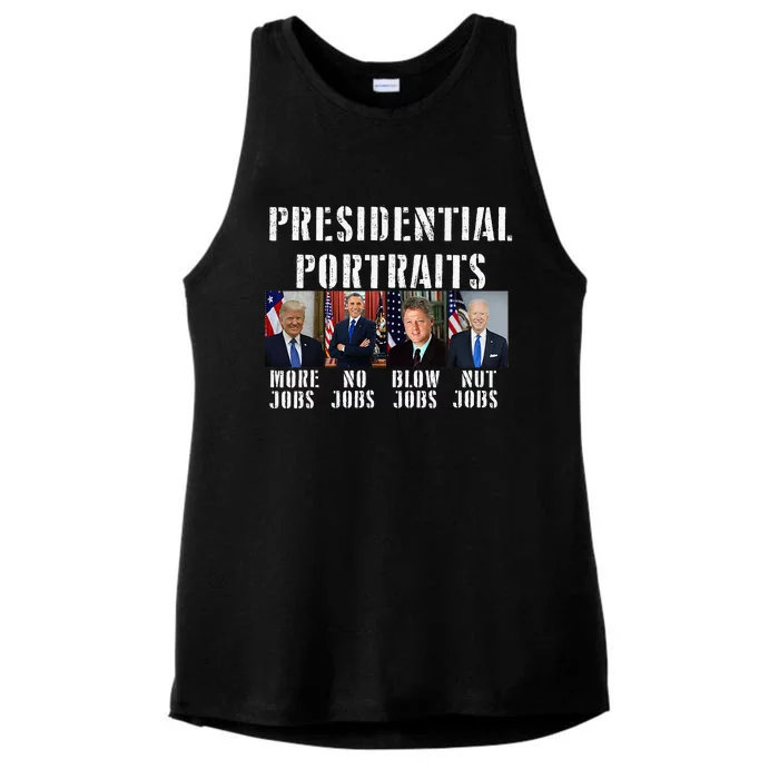 Humor Presidential Portraits Trump Obama Biden Clinton Ladies Tri-Blend Wicking Tank