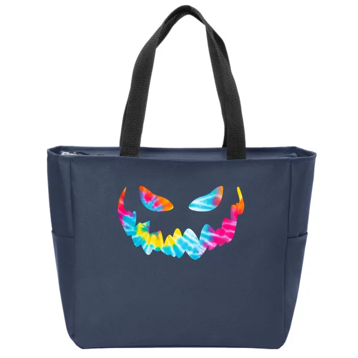 Halloween Pumpkin Pink Yellow Blue Tie Dye Face Zip Tote Bag