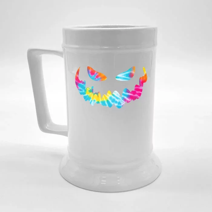 Halloween Pumpkin Pink Yellow Blue Tie Dye Face Front & Back Beer Stein