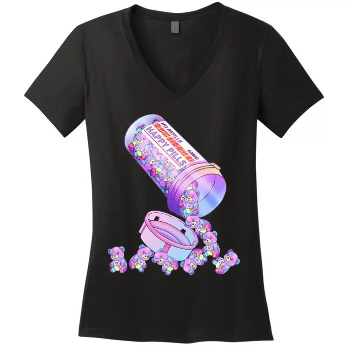 Happy Pills Pastel Goth Kawaii Yami Teddy Bear Otaku Women Women's V-Neck T-Shirt