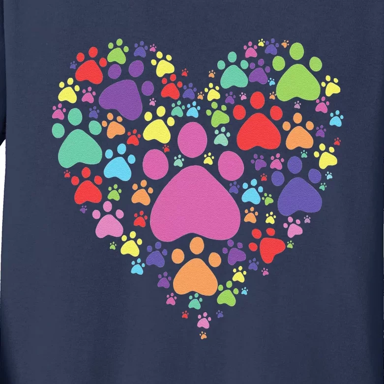 Heart Paw Print Dog Cat Lover Valentines Day Kids Long Sleeve Shirt