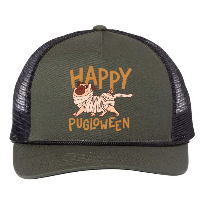 Happy Pugloween Pug Halloween Gift Retro Rope Trucker Hat Cap