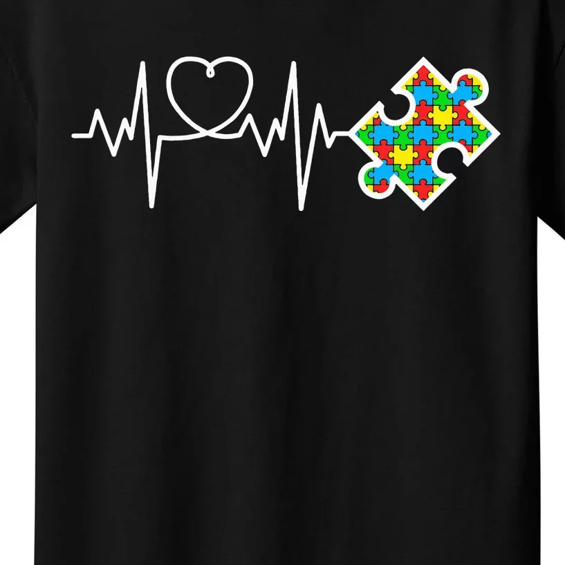 Heart Puzzle Piece Heartbeat Autism Awareness Kids T-Shirt