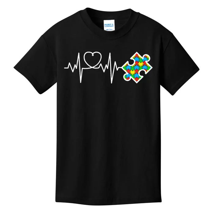 Heart Puzzle Piece Heartbeat Autism Awareness Kids T-Shirt