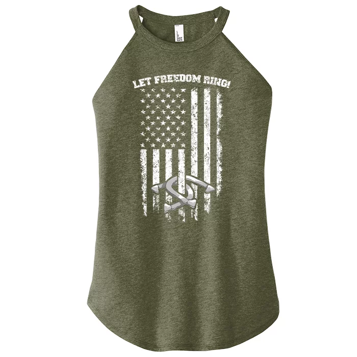 Horseshoes Pitching Patriotic Distressed American Flag Gift Women’s Perfect Tri Rocker Tank