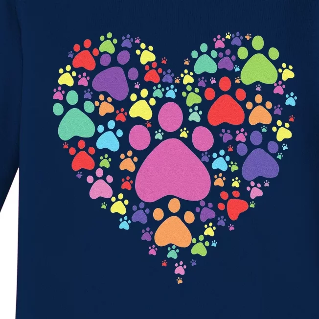 Heart Paw Print Dog Cat Lover Valentines Day Baby Long Sleeve Bodysuit