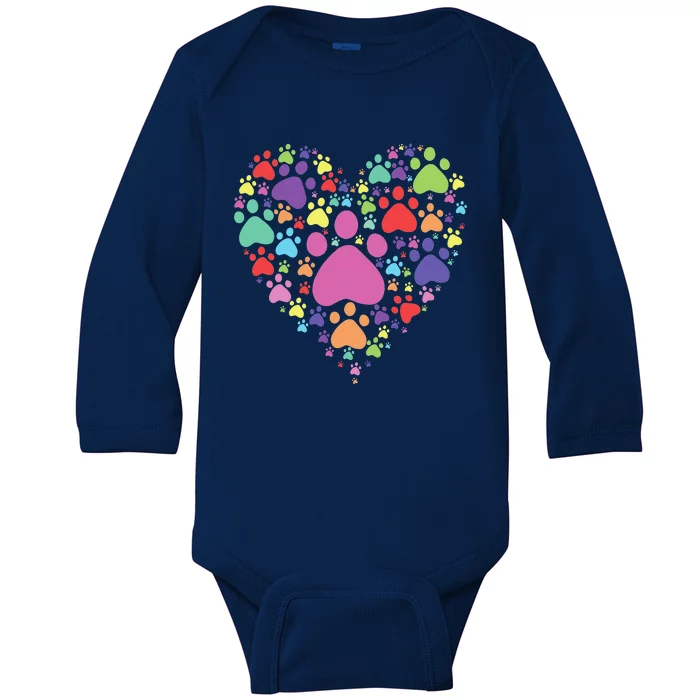 Heart Paw Print Dog Cat Lover Valentines Day Baby Long Sleeve Bodysuit