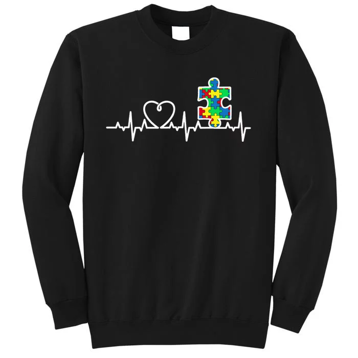 Heart Puzzle Piece Heartbeat Cool Autism Awareness Gift Tall Sweatshirt