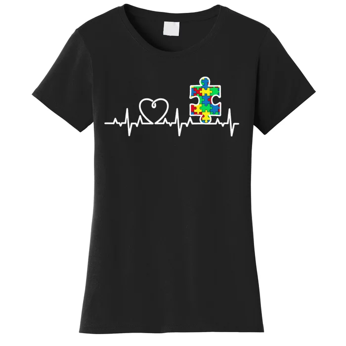 Heart Puzzle Piece Heartbeat Cool Autism Awareness Gift Women's T-Shirt