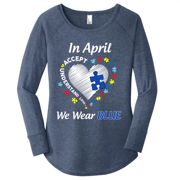 Heart Puzzle Pieces In April We Wear Blue Autism Awareness Gift Women's Perfect Tri Tunic Long Sleeve Shirt