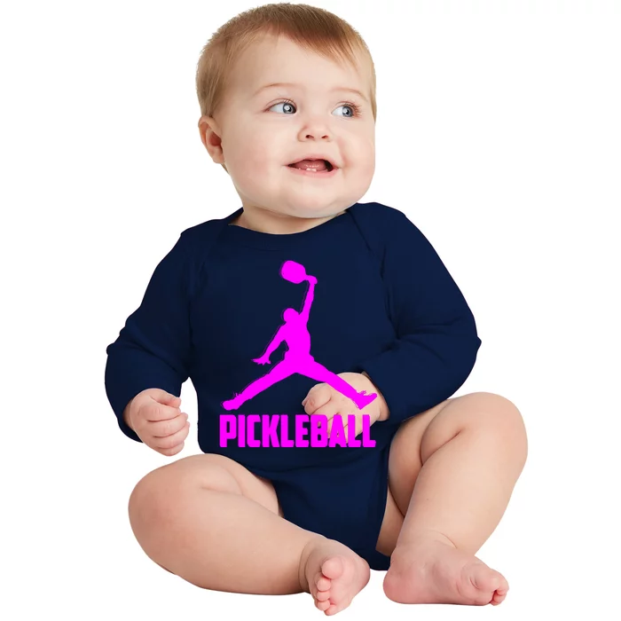 Hot Pink Pickleball Sports Logo Baby Long Sleeve Bodysuit