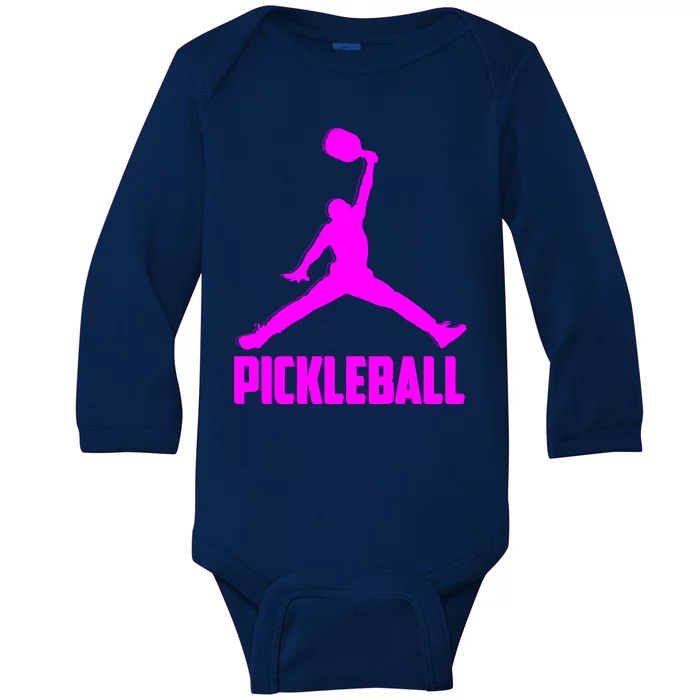 Hot Pink Pickleball Sports Logo Baby Long Sleeve Bodysuit