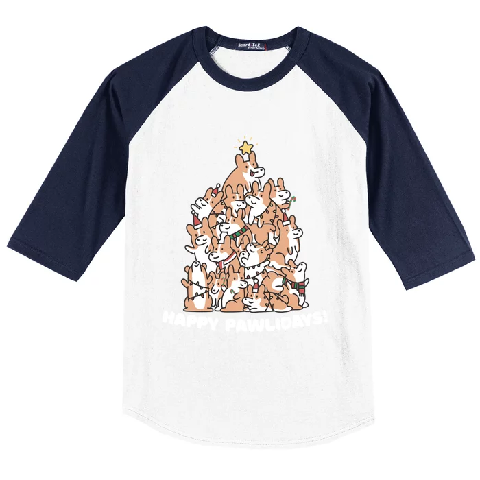 Happy Pawlidays Paw Dog Tree Great Gift Baseball Sleeve Shirt