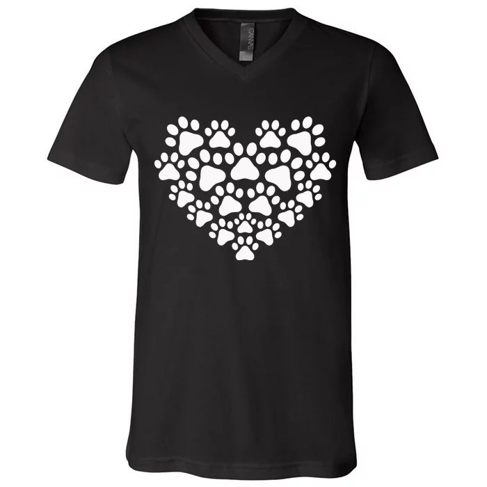 Heart Paw Print Dog & Cat funny Mother's Day V-Neck T-Shirt