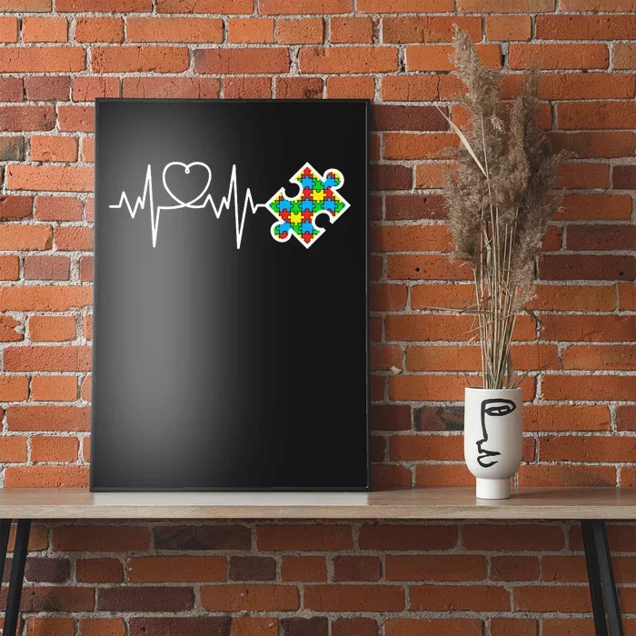 Heart Puzzle Piece Heartbeat Autism Awareness Poster