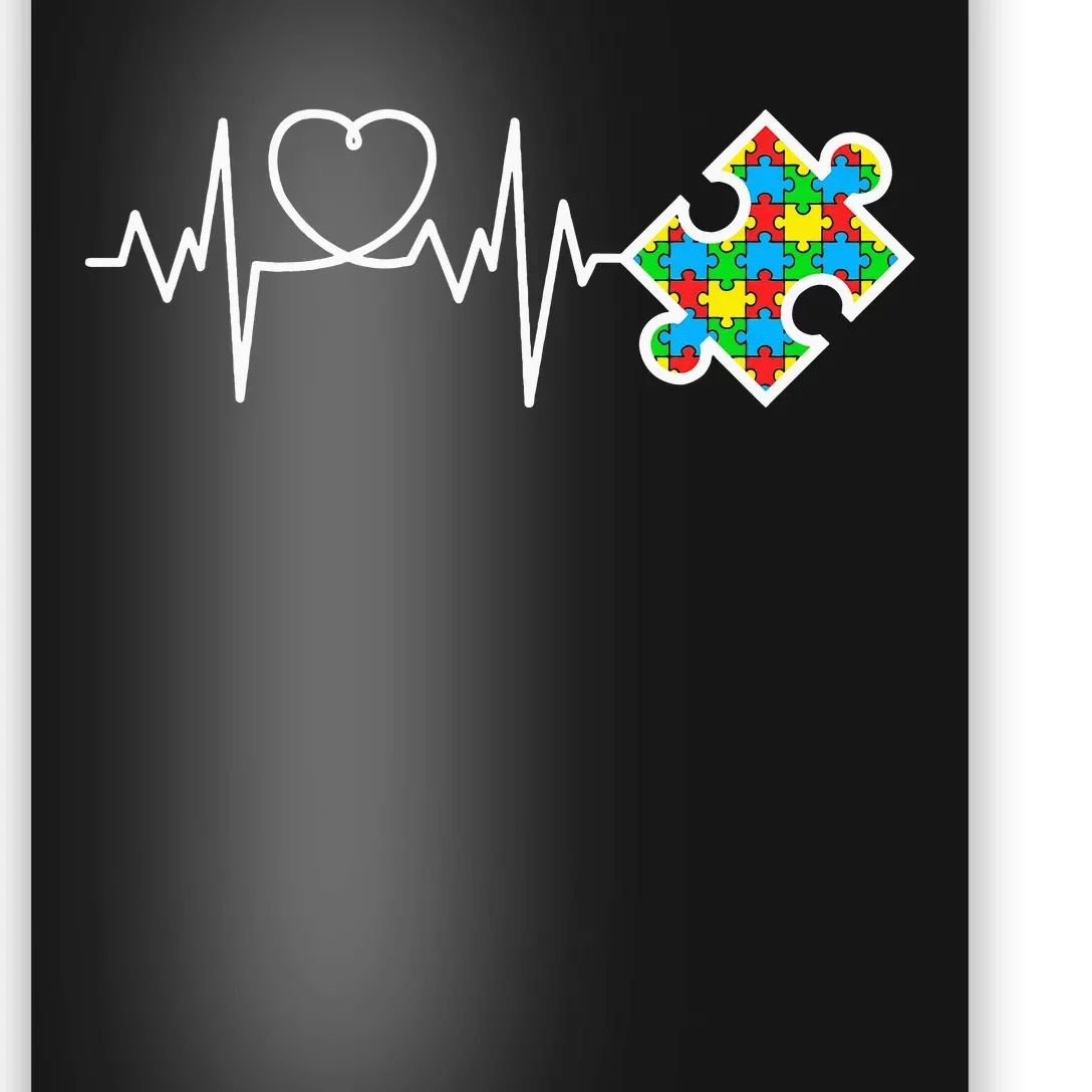 Heart Puzzle Piece Heartbeat Autism Awareness Poster