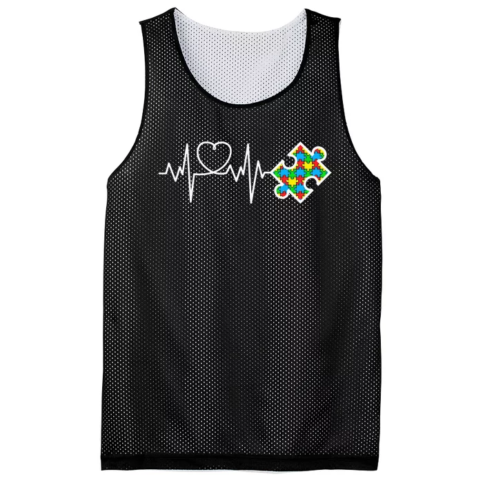 Heart Puzzle Piece Heartbeat Autism Awareness month Mesh Reversible Basketball Jersey Tank