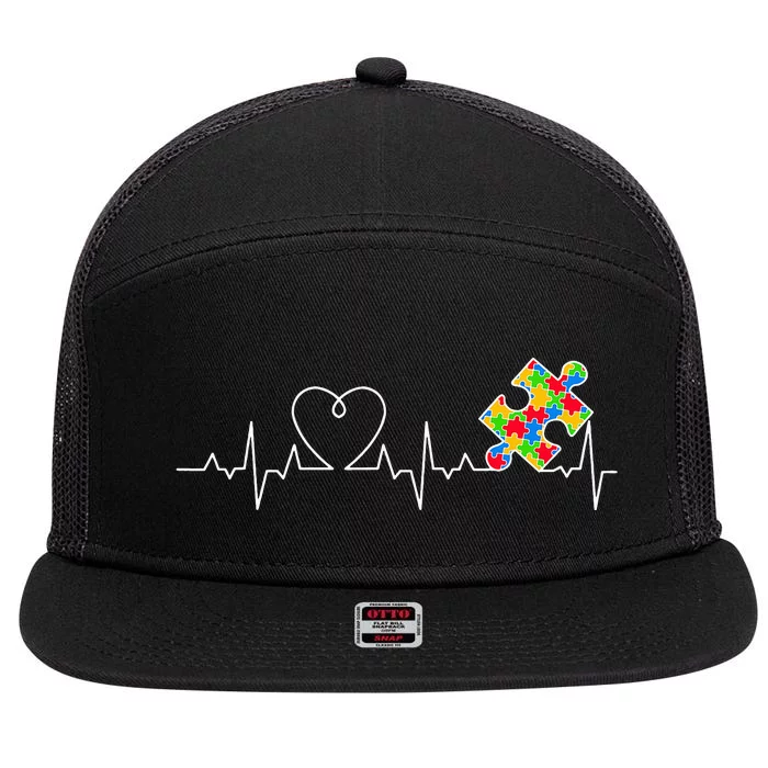 Heart Puzzle Piece Heartbeat Cool Autism Support 7 Panel Mesh Trucker Snapback Hat